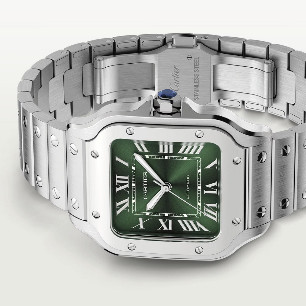 Đồng Hồ Cartier Santos De Cartier Medium Watch Nam Xám Xanh Lá